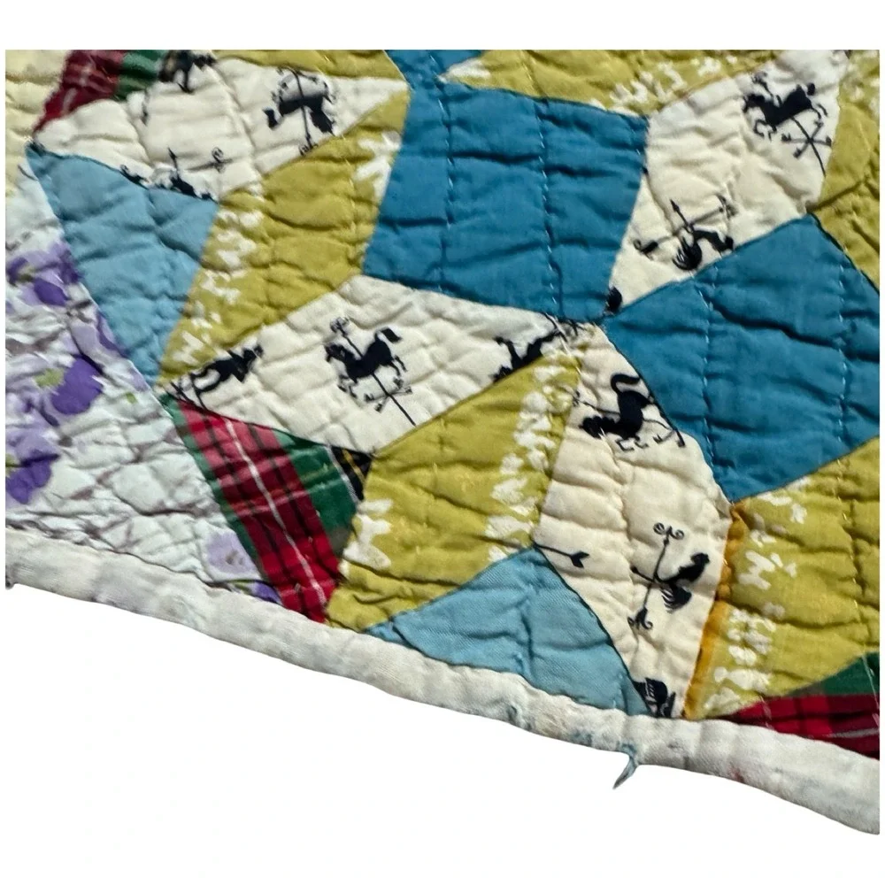 Vintage 30's/40's Handmade Star Quilt Handmade Patchwork Bedspread Throw Blanket